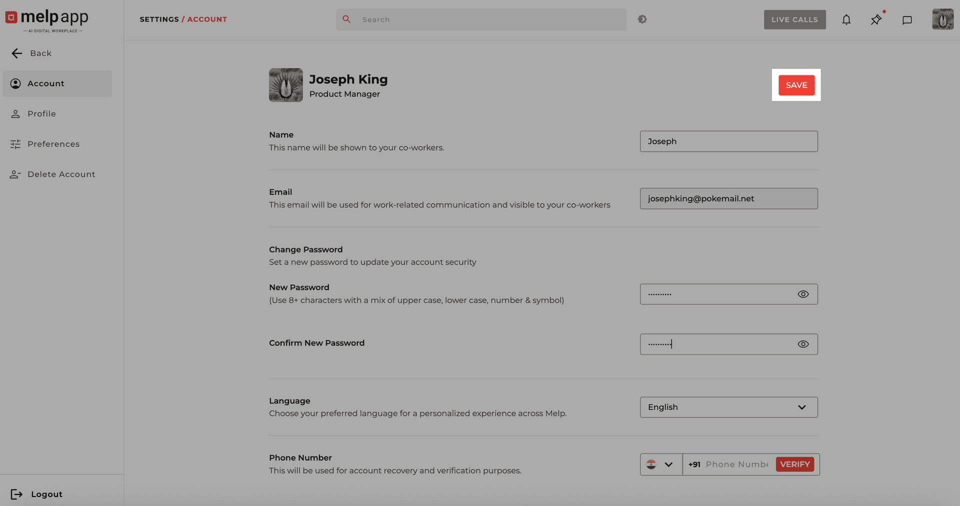 Save change password