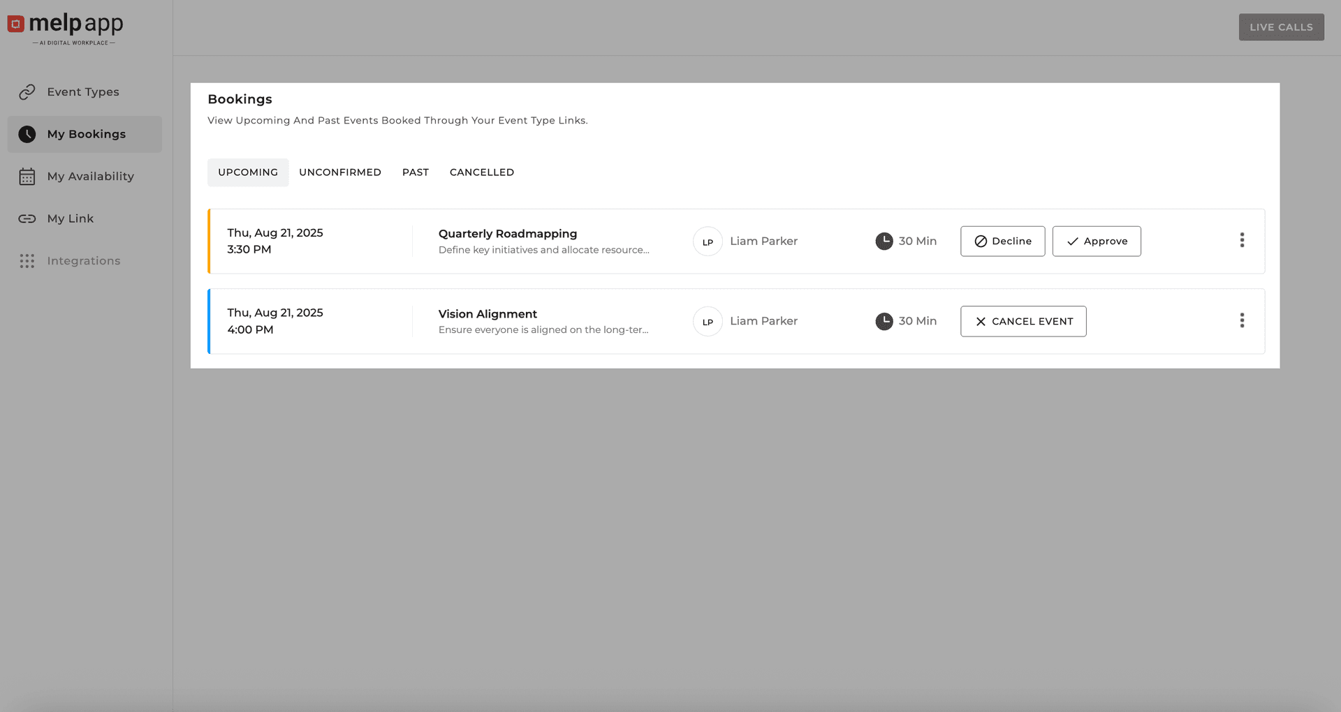 Accept decline booking