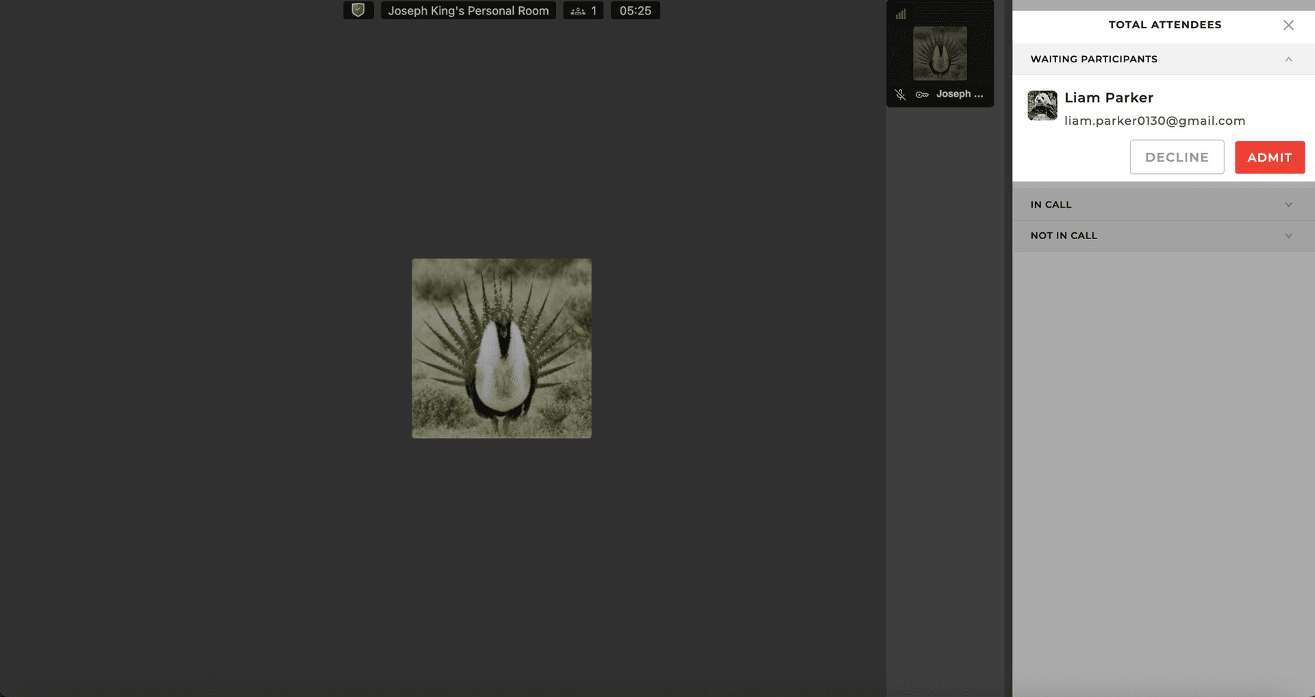 Admit on personal room