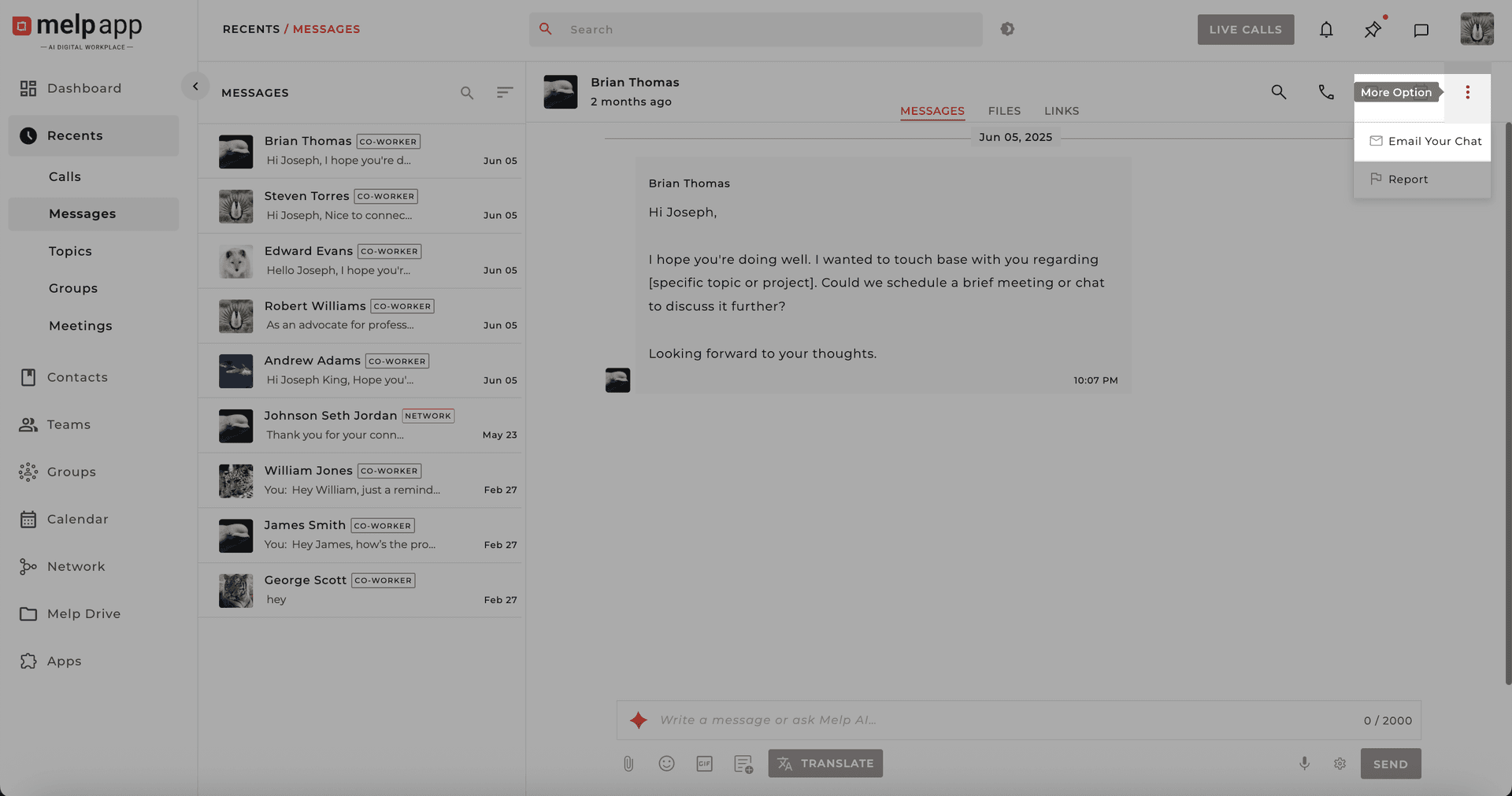 Email your chat icon