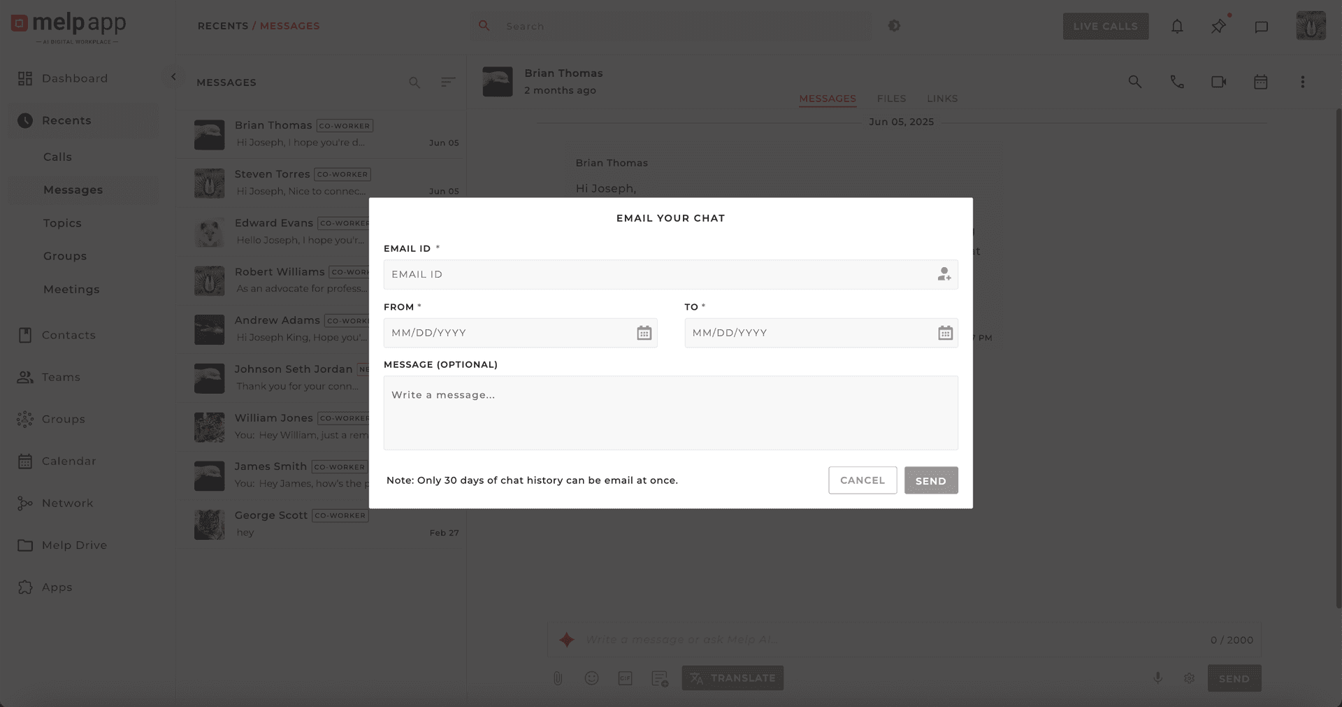 Email your chat modal