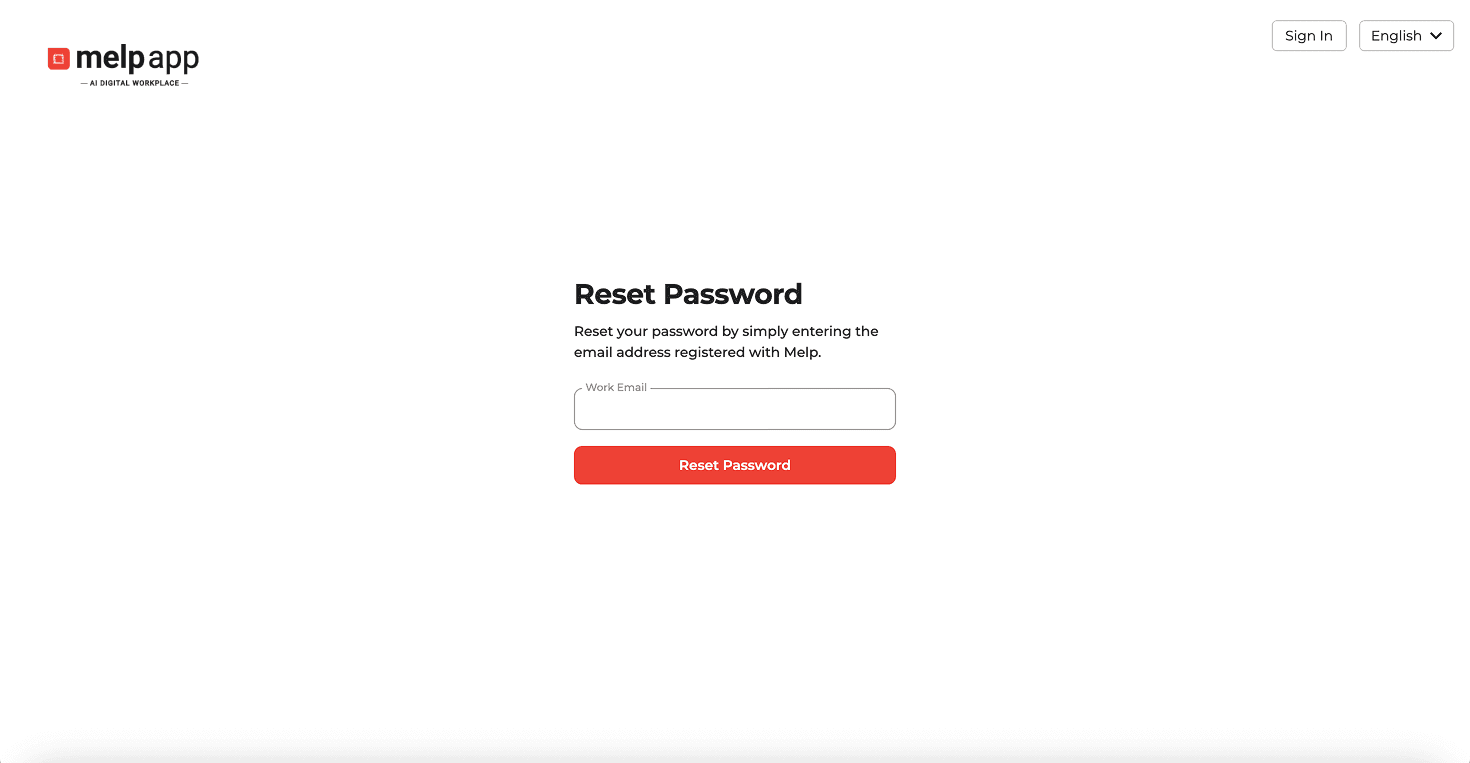 Reset password page