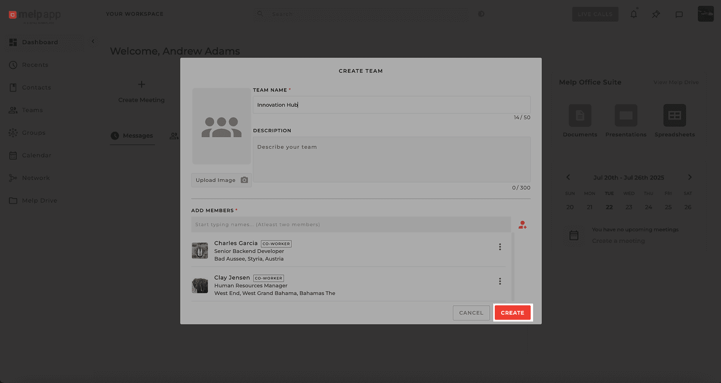 Create button