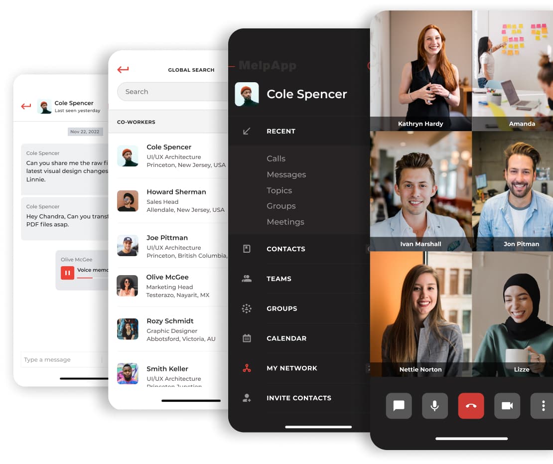 Coworker search list with roles and locations