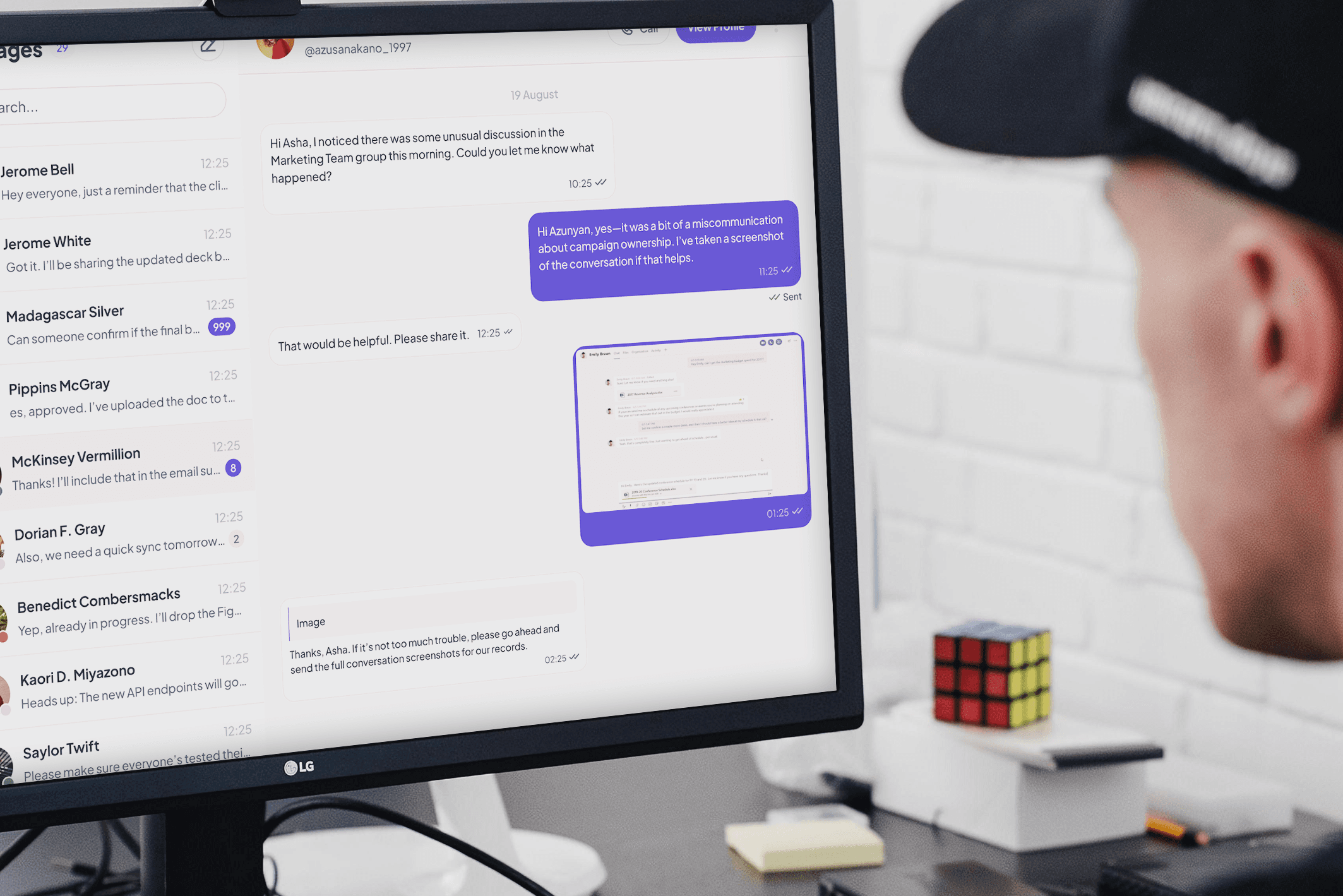 Person outside the chat requesting a screenshot from someone who was part of the conversation
