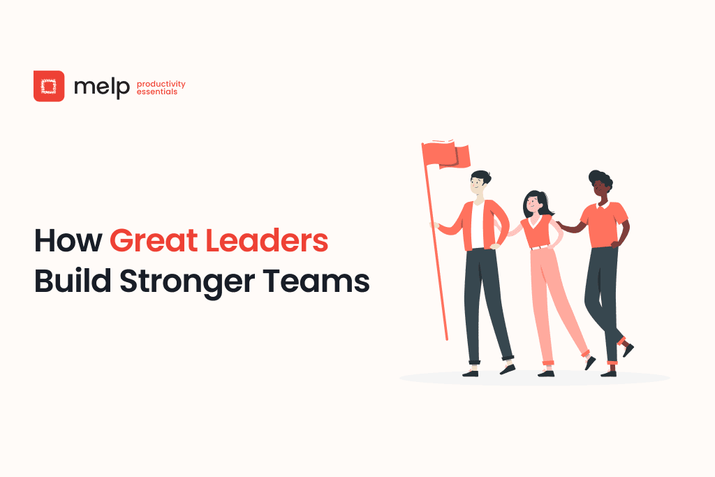 Leader with red flag guiding a diverse team to build stronger, high-performing teams