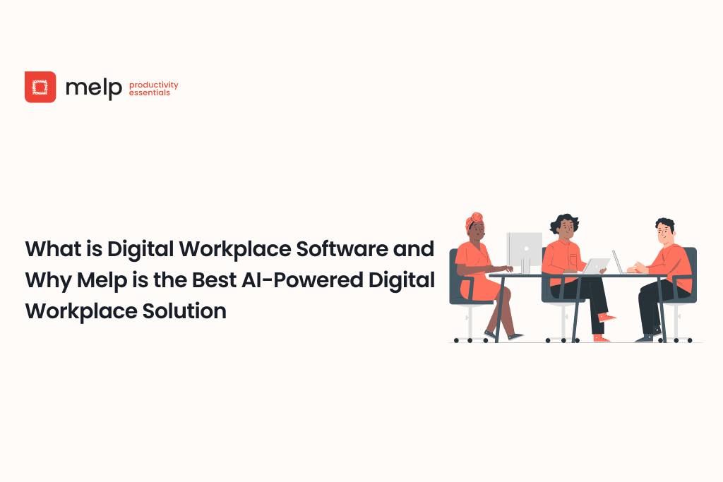 Illustration of teams using AI-powered digital workplace software for collaboration