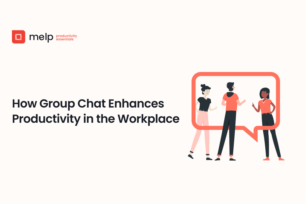 Group chat boosts workplace productivity with three coworkers inside a speech bubble