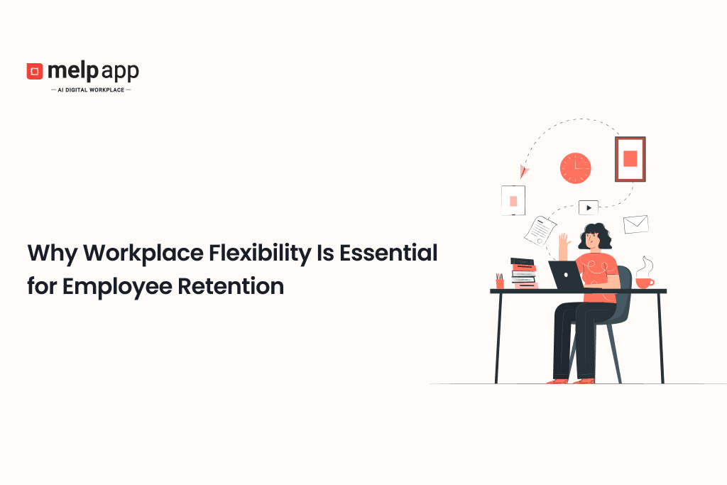 Workplace flexibility banner with woman at home desk surrounded by time and document icons