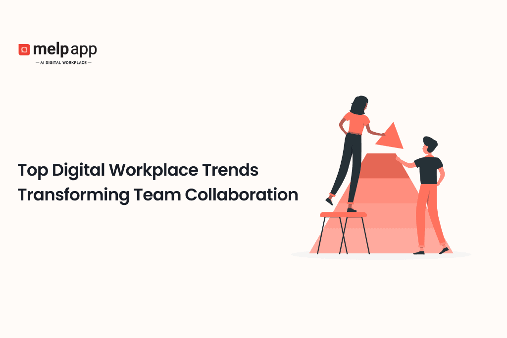 Illustration showing key digital workplace trends improving collaboration between teams