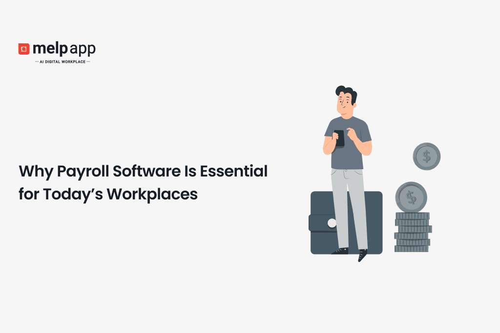 Employee managing payroll digitally with Melp workplace software for efficient salary processing