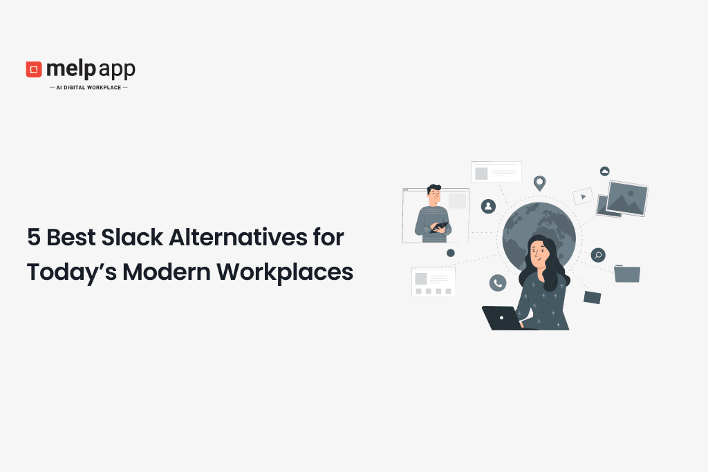 Employee using Melp digital workplace as a better Slack alternative for modern teams