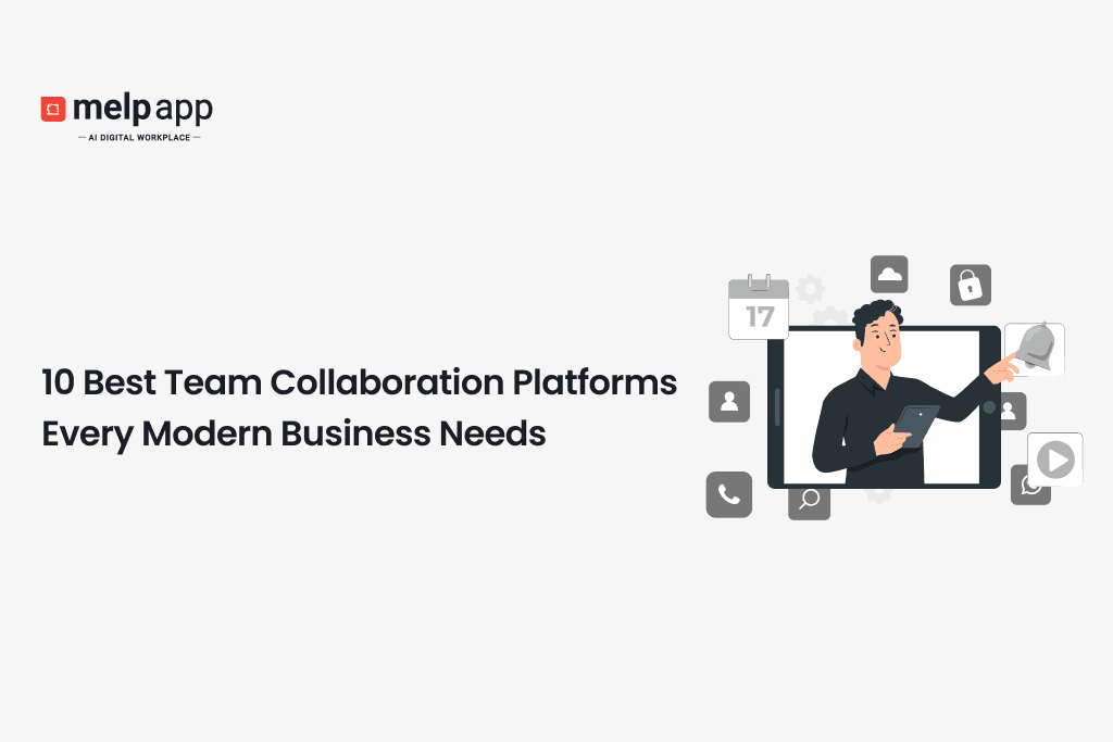 Business team connecting through top collaboration platforms and Melp digital workplace tool