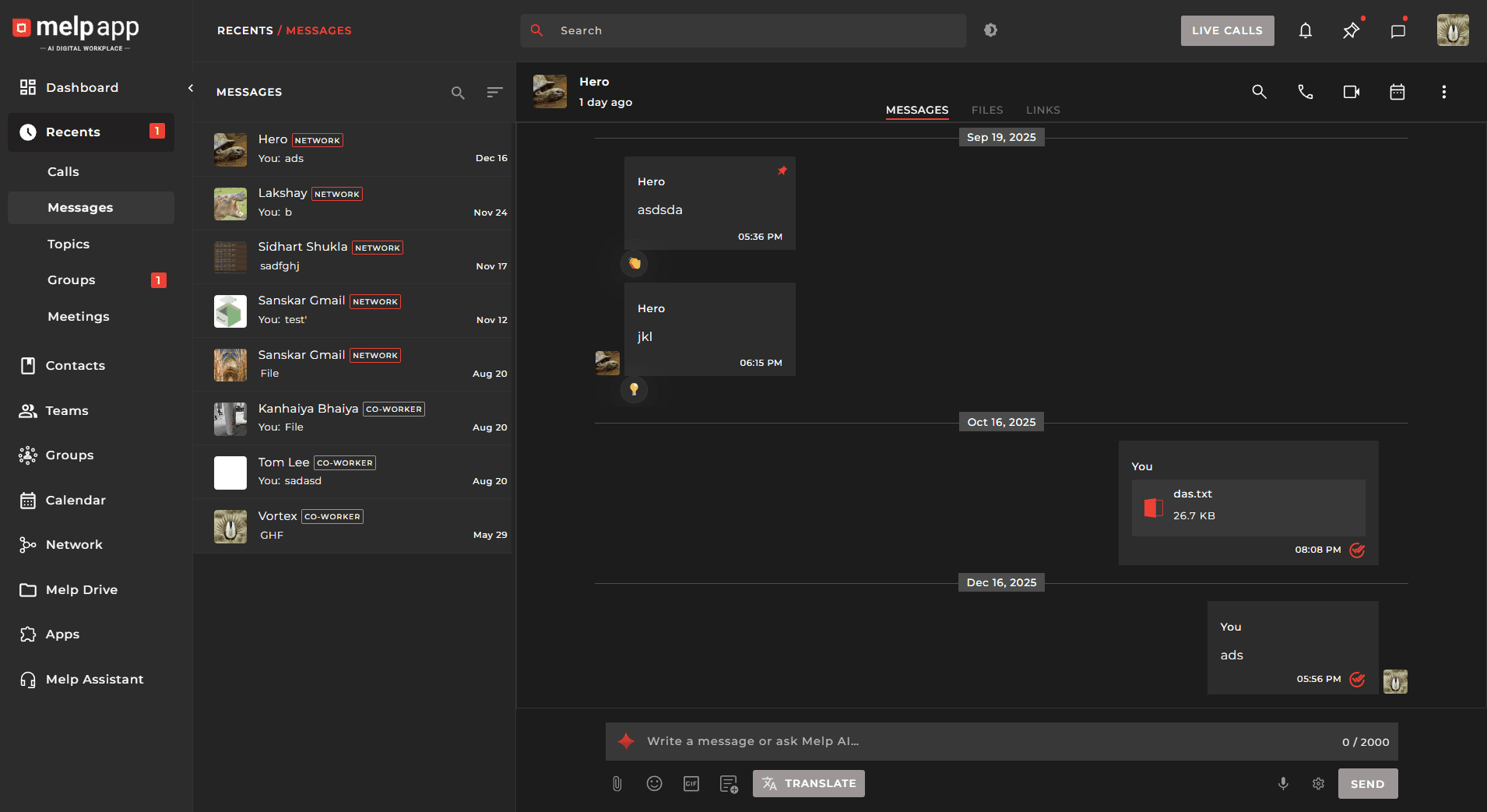 Melp Messages Interface