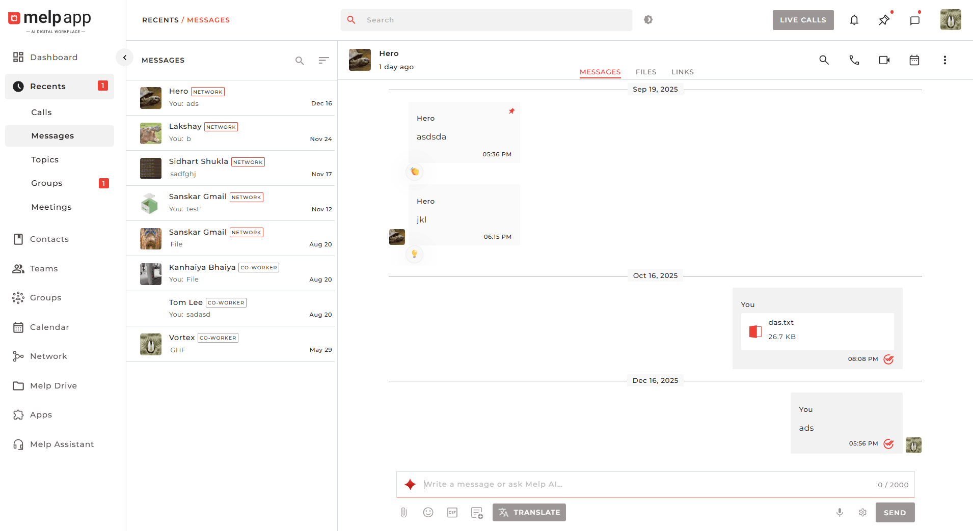 Melp Messages Interface