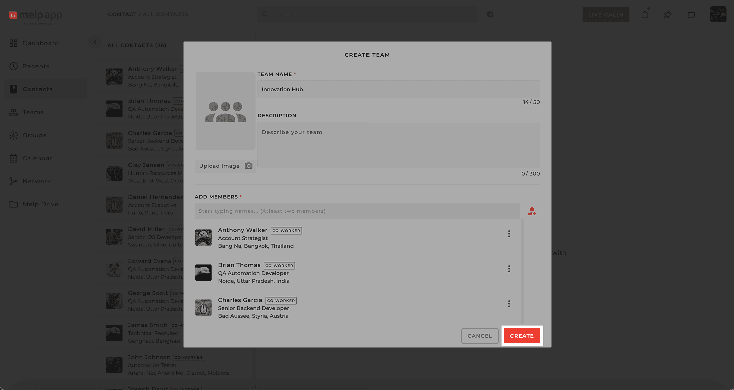 Create button contact