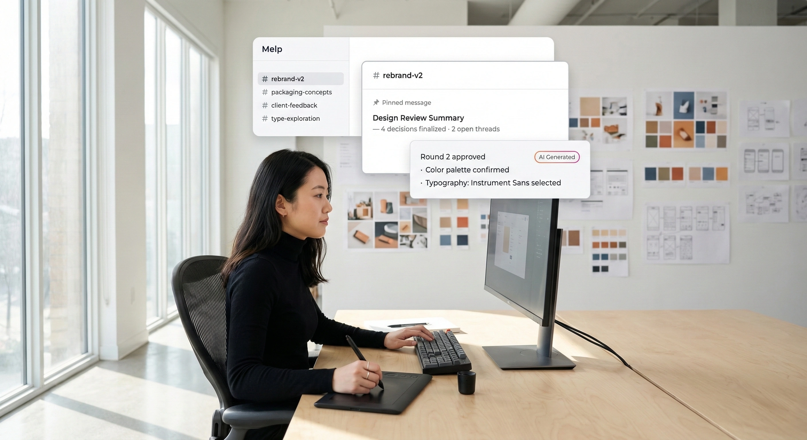 A consolidated creative review round in a shared Melp workspace
